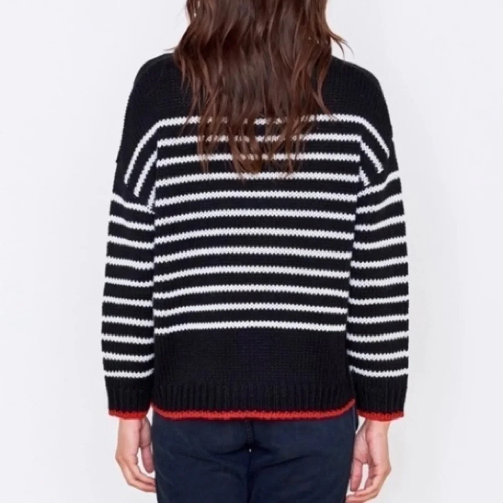 Sundry Wool Blend Relaxed Knit Pullover Sweater Black White Stripe Small